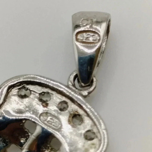 925 Sterling Silver Round Weave Pendant with Rhinestone Accents 1" - Picture 3 of 5